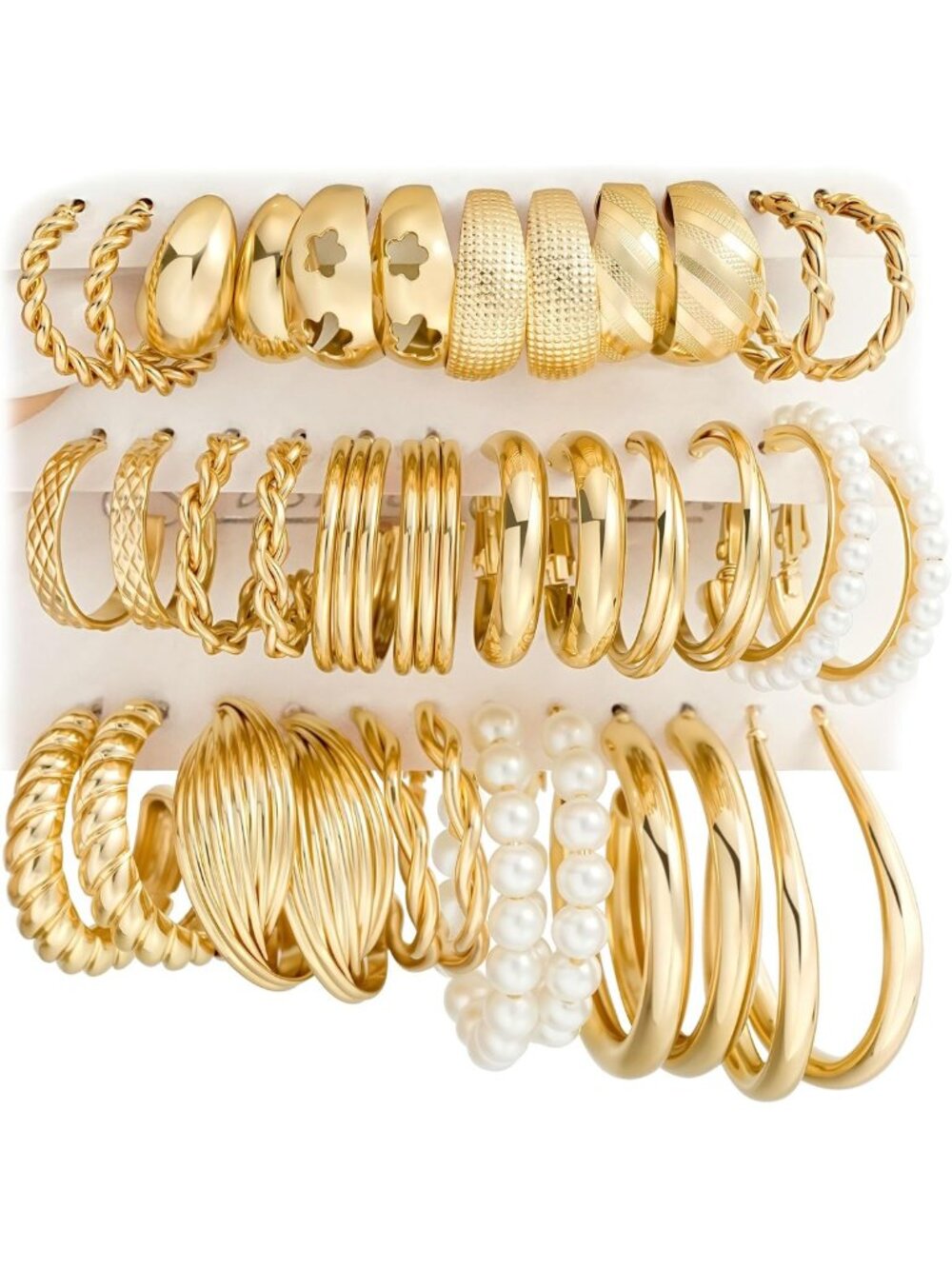 18 Pairs Chunky Gold Hoop Earrings Set for Women - Bold Statement Jewelry